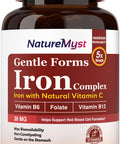 Gentle Iron Supplement For Women Men With Vitamin C, Folate, B6 & B12 Stomach Friendly Iron Bisglycinate Non-Constipating Iron Pills For Blood, Energy & Immune Support 60 Vegan Caps