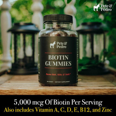 Pete & Pedro Biotin Gummies - Daily Hair Growth Strengthening Supplement For Stronger Hair, Skin, & Nails Cherry Flavor Biotin Gummy 5000Mcg Per Serving As Seen On Shark Tank, 60 Count