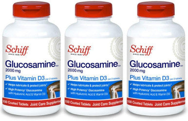 Schiff Glucosamine 2000mg with Vitamin D3 and Hyaluronic Acid 150 Tablets - Joint Supplement (Pack of 3)