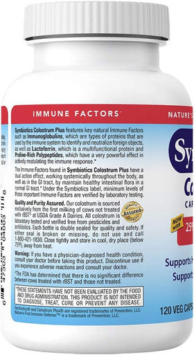 Symbiotics Symbiotics Colostrum 120ct Vegetable Capsules - Immunity Support - Lactoferrin Supplement & Colostrum Protein with Immunoglobulin - 25% lgG Antibodies - Gluten
