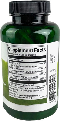 Swanson Berberine Complex w/Cinnamon Gymnema & Fenugreek 90 Veg Capsules