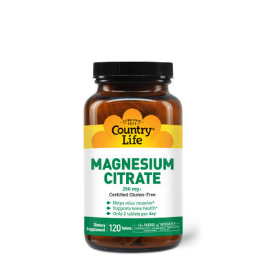 Country Life Magnesium Citrate 250Mg 120 Tablets Certified Gluten Free Certified Vegan Non-Gmo Verified Certified Halal