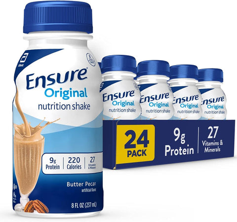 Ensure Original Butter Pecan Nutrition Shake | Small Meal Replacement Shake | Ready To Drink | 9g Protein, 27 Vitamins and Minerals | 8 fl oz - 24 Pack
