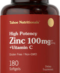 Carlyle Zinc Supplement 100mg with Vitamin C | 180 Softgels | Non-GMO Gluten | Tahoe Nutritionals