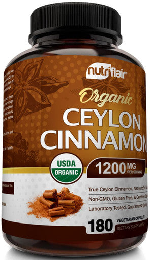 NutriFlair Organic Ceylon Cinnamon Supplement 1200mg 180 Count Pack of 1