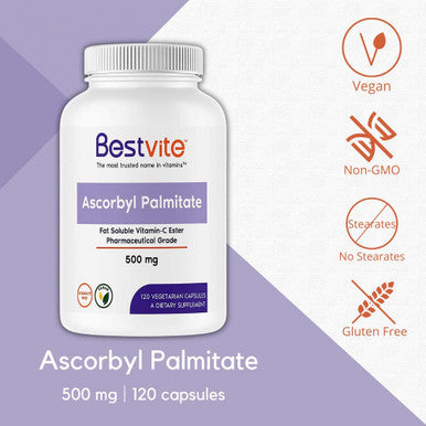 Ascorbyl Palmitate 500mg (120 Vegetarian Capsules) - No Stearates - No Fillers - No Flow Agents