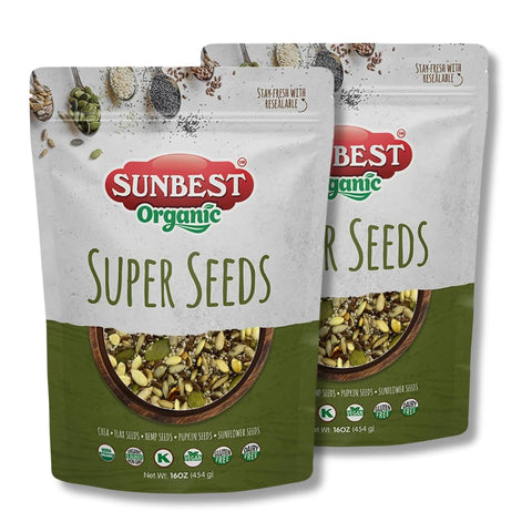 Sunbest Natural Organic Super Seeds Mix, 2-Pack Ã¢â‚¬â€œ Raw Chia, Flax Seed, Hemp, Pumpkin & Sunflower Seeds Ã¢â‚¬â€œ Great For Trail Mix, Smoothies & Salads Ã¢â‚¬â€œ Superfood Blend Rich in Protein & Fiber (32 oz)