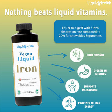 Liquidhealth Vegan Liquid Iron Supplement with SunActive & Ferrochel Iron - Natural Energy Immune System & Metabolic Support Increase Mental Clarity Prenatal/Postnatal - Non-GMO Sugar (16 oz)
