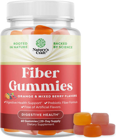 Natures Craft Tasty Prebiotic Fiber Gummies for Adults - High Fiber Supplement Gummies Vitamins for Adults with Prebiotic Soluble Chicory Root for Immunity and Digestive Support - Non GMO Vegan Halal 60 Count