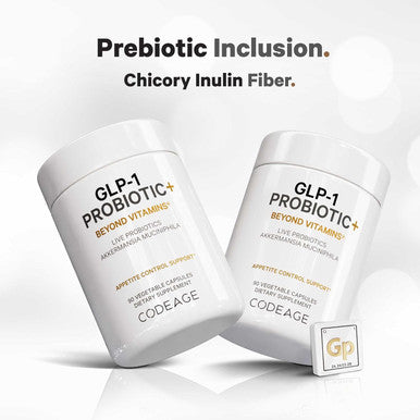 Codeage Glp-1 Probiotic+ - Live Probiotics Akkermansia, Clostridium, Bifidobacterium, Chicory Inulin Probiotic, Prebiotics & Postbiotics Supplement - 500 Million Afu, 3-Month Supply - 90 Capsules