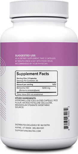 Nui Nutra Berberine Supplement HCL | 1200mg | 60 Capsules | Cardiovascular, Immune System, and Metabolism Support | Respiratory Aid