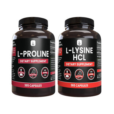 PURE ORIGINAL INGREDIENTS L-Proline And L-Lysine Hcl Bundle, 365 Capsules Each, No Magnesium Or Rice Fillers, Always Pure