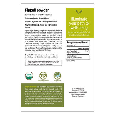 Banyan Botanicals Organic Pippali Powder - Certified Usda Organic, 1/2 Lb - Piper Longum - Long Pepper - Ayurvedic Cooking Spice With Digestive And Respiratory Benefits*