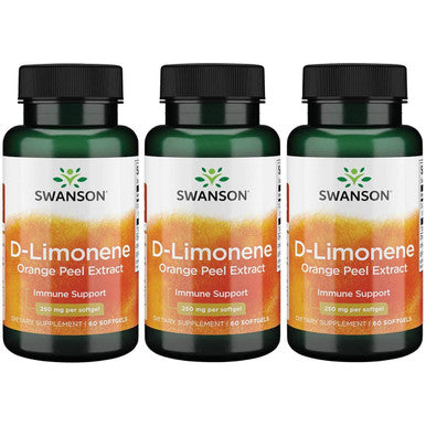 Swanson D-Limonene - Orange Peel Extract Supplement Promoting Cellular Health - High Potency Formula Supporting Health Defense - (60 Capsules 250mg Each) (3 Pack)