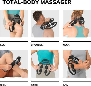 Braceability Handheld Massage Roller - Fit Roller Pro Tool With Trigger-Point Foam Wheels For Sore Muscle Pain, Fascia Cellulite, Deep Tissue Full Body Massager Legs, Shoulders, Neck, Hips Therapy