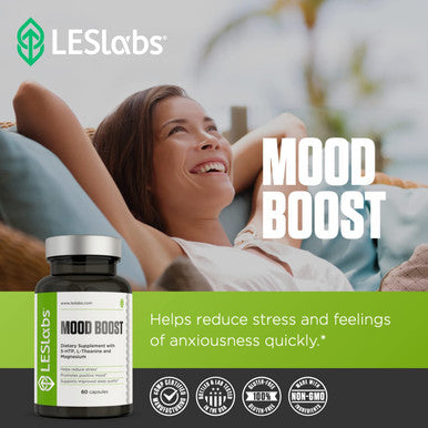 LES Labs Mood Boost Stress Relief Mood Support Deep Relaxation Improved Sleep 5HTP Ashwagandha Rhodiola Rosea Magnesium LTheanine GABA 60 Capsules