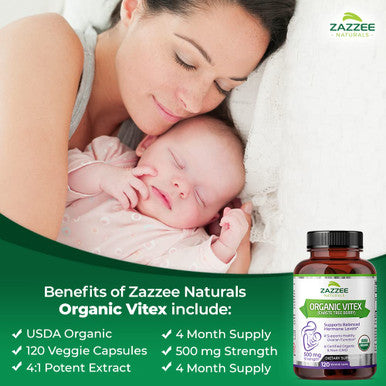 Zazzee Usda Organic Vitex, 500 Mg Strength, 120 Vegan Capsules, 4 Month Supply, Standardized And Concentrated 4X Extract, Whole