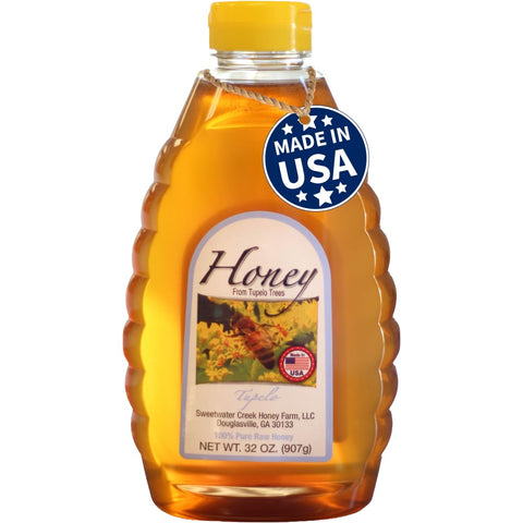 Peach Honey, 32oz, Raw & Unfiltered, Sweetwater Creek Honey Farm | 100% Raw, & Unfiltered, Peach-Infused to Perfection, Beekeeper Owned and Operated, Natural Sweetener, Sugar Replacement