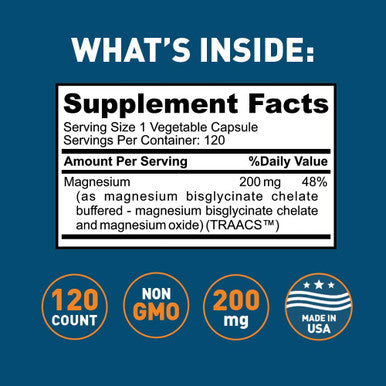 Dr. Tobias Magnesium Bisglycinate Buffered Chelate Complex Supplement 200 mg 120 Capsules