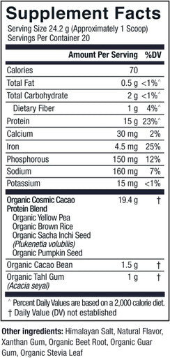 Live Conscious Organic Pea Protein Powder - Cosmic Cacao Chocolate Flavor | Low-carb Plant-Based Vegan Protein Blend - Pea, Brown Rice, Pumpkin, Sacha Inchi | 20 Servings, 17 oz