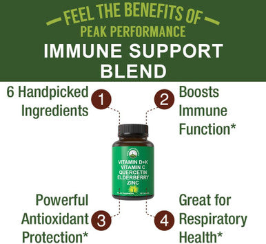Immune Support Supplement With 6 Top Ingredients. Vitamin D3 K2 + Vitamin C + Elderberry + Zinc + Quercetin. Includes 5000 Iu Vitamin D. Zinc 15Mg. Immunity Capsules. Supplements For Women And Men