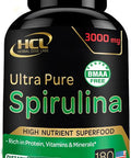 Hcl Herbal Code Labs Organic Spirulina Powder Capsules 3000 Mg Purest Non Irradiated Blue Green Algae Best Raw Vegan Protein Green Superfood Natural Multivitamins 180 Pills Made In The Usa