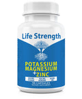 Life Strength Magnesium Potassium Supplements + Zinc 90 Capsules For Vascular Health - High Absorption Vegan, Natural Ingredients Supplement For Leg Cramps And Sleep