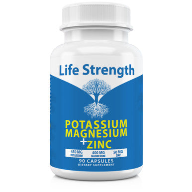 Life Strength Magnesium Potassium Supplements + Zinc 90 Capsules For Vascular Health - High Absorption Vegan, Natural Ingredients Supplement For Leg Cramps And Sleep
