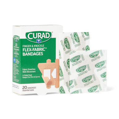 Curad Flex-Fabric Finger and Knuckle Bandages Assorted Sizes Box of 20