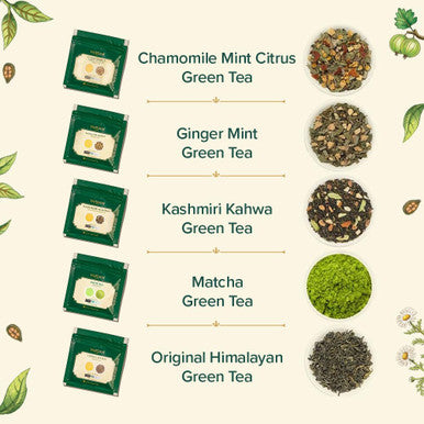 Vahdam Assorted Green Tea Loose Leaf Tea Sampler (10 Flavours 50+ Servings) Exotic Green Tea Blends from Himalayas with 100% Natural Ingredients | Loose Tea Set