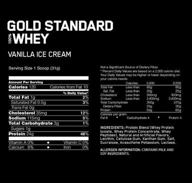 Optimum Nutrition Gold Standard 100% Whey Protein Powder Vanilla Ice Cream 1 Pound (Packaging May Vary)