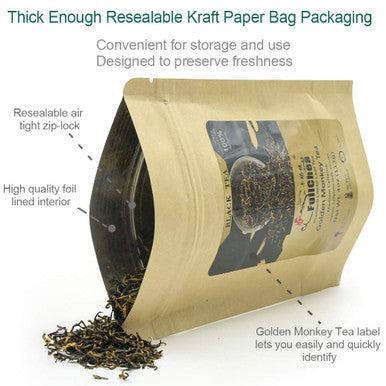 Fullchea - Chinese Tea Golden Monkey - Fujian Black Tea Loose Leaf - Golden Tea Chinese - Pleasant Taste with Malt and Chocolate - Perfect Morning Tea - 4oz / 113g