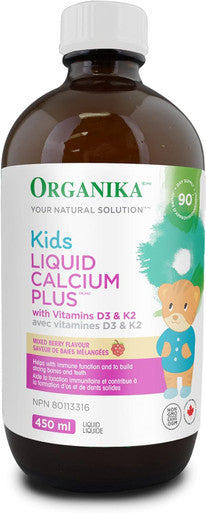 Organika Kids Liquid Calcium Plus- With Vitamins D3 And K2- Healthy Bone And Teeth Development- Mixed Berry Flavour- 450Ml
