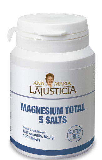 ANA MARIA LAJUSTICIA Magnesium Total 5 Salts 100 Tablets, Supports Energy Metabolism, Normal Protein Synthesis, Psychological Function. Helps to Reduce Tiredness and Fatigue