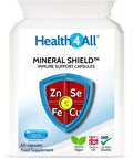 Mineral Shield Immune Support 60 Capsules (V) (not Tablets) (2 Months Supply) with Vitamin C, Zinc 20mg, Selenium, Copper and Iron for Healthy Immune System Function. Made in The UK by Health4All.