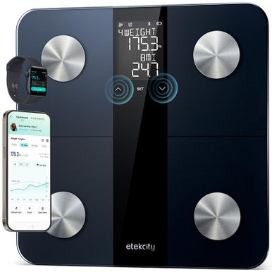 Etekcity Upgraded Smart Scale for Body Weight, FSA&HSA Eligible, Bathroom Digital Scale with BMI, Body Fat, Muscle Mass, 13 Metrics with a Large Display, Support Offline Mode and Apps Connection - Ash Black - 11 x 11 inches