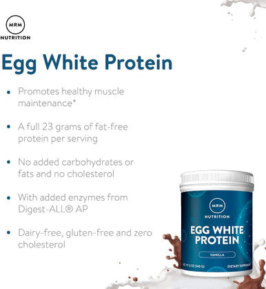 MRM Nutrition Egg White Protein | Vanilla Flavored | 23g Fat- Protein | with Digestive enzymes | Highest Biological Value | Clinically Tested | 20 Servings