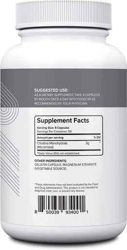 Nui Nutra Creatine Monohydrate Pills | 3G | 200 Capsules | Muscle Mass, Strength, and Performance Improvement for Men and Women | Pre Workout Energy & Post Workout Recovery