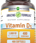 Amazing Nutrition Formulas Vitamin D3 (Cholecalciferol) Supplement | 1000 IU | 480 Softgels | Non-GMO | Gluten- | Made in USA