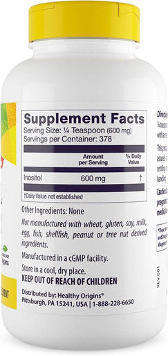 Healthy Origins, Inositol Powder, 600mg, 227g Vegan Powder, Lab Tested, Vitamin B8, Gluten , Soy , Vegetarian