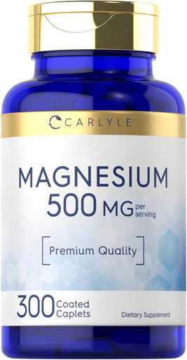 Carlyle Magnesium 500mg | 300 Coated Caplets | Vegetarian Non-GMO and Gluten Supplement