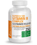 Bronson Vitamin B 100 Complex High Potency Sustained Release (Vitamin B1, B2, B3, B6, B9 - Folic , B12), 250 Tablets