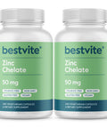 BESTVITE Zinc Chelate 50mg (480 Vegetarian Capsules) (240 x 2) - No Stearates - Vegan - Non GMO - Gluten Free