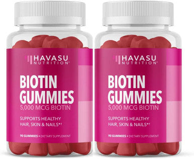 Havasu Nutrition High Potency Biotin Gummies Natural Hair Skin Nail Metabolism 5000 Mcg Premium Pectinbased 2 Pack 180 Gummies