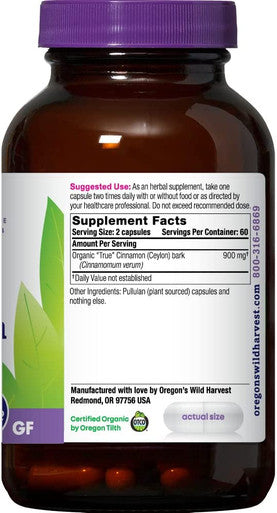 Oregons Wild Harvest True Cinnamon Ceylon Organic NonGMO Herbal Supplements
