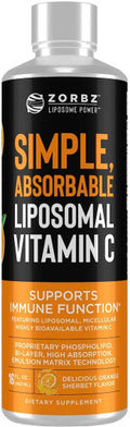 Zorbz Liposomal Vitamin C Purity Products 1000 mg OrangeSherbet Flavored Creamy Liquid VitaminC Fermented Made Without GMO Stomach Friendly Premium Absorption Immune Health 16 fl. oz.