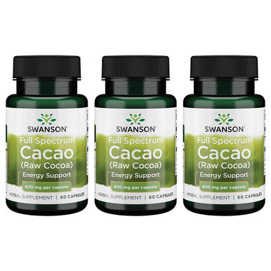 Swanson Full Spectrum Cacao (Raw Cocoa) - Herbal Supplement Promoting Mild Energy Support - Traditional Whole Fruit Formula - (60 Capsules 400mg Each) 3 Pack