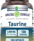 Amazing Nutrition Formulas Taurine Supplement | 1000 Mg per Serving | 100 Capsules | Non-GMO | Gluten- | Made in USA