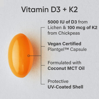 Sports Research Vitamin D3 + K2 With Coconut Mct Oil Vegan D3 5000 Iu With K2 100 Mcg For Bone & Immune Health Vegan Certified Soy & Gluten - 120 Softgels