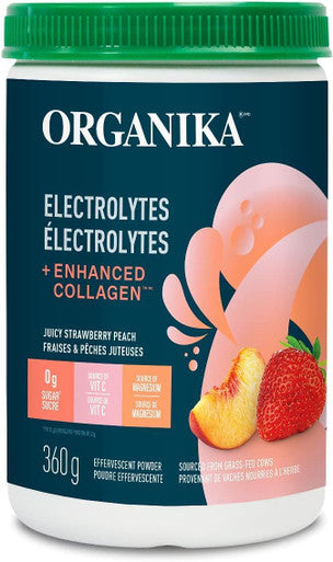 Organika Electrolytes + Enhanced Collagen- Strawberry Peach Flavour- Sugar- Hydration + Protein 360 Gram - 30 Servings